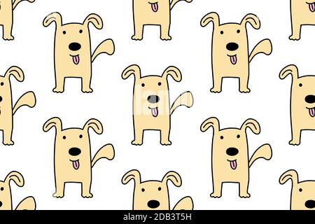 Hand gezeichnet Linien Cartoon Hunde. Doodle Dog nahtlose Muster für Kinder isoliert auf weißem Hintergrund. Für Ihren Stoff, Textildesign, Geschenkpapier oder Stock Vektor