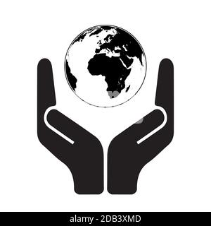 Griff mit Sorgfalt Symbol halten Erde, Symbol der Rettung unserer Umwelt und Planeten, minimalistische Vektor-Illustration Stock Vektor