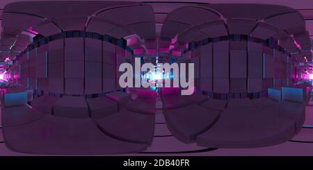 3D-Illustration, 3D-Rendering, VR 360 Panorama Abstraktes Bild des Würfels Hintergrund, den Pfad zum Licht, Kunststoff Rosa und blauen Hintergrund Stockfoto