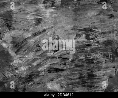 Abstrakter monochromer Hintergrund. Palette mit Ölfarben. Freihändige Pinselstriche. Schwarz-weiß und grauer Hintergrund mit Textur und Kratzern, stai Stockfoto