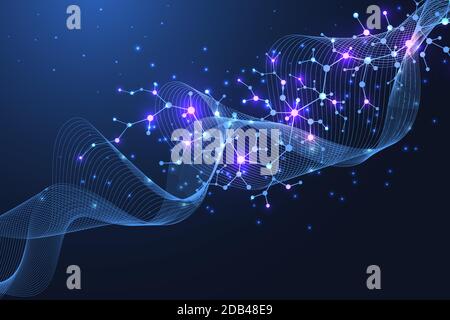 Molekulare abstrakte Struktur und Gentechnik, Gesundheitswesen und Medizin Hintergrund. Wissenschaftliche Forschung Hintergrund. Wellenfluss, Innovation Stock Vektor