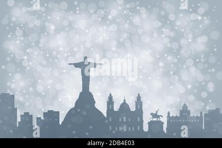 Rio de Janeiro City ​​silhouette , Silber abstrakt Schnee fallen Winter weihnachten Stockfoto