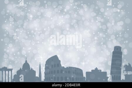 Rom Stadt ​​silhouette , Silber abstrakt Schnee fallen Winter weihnachten Stockfoto