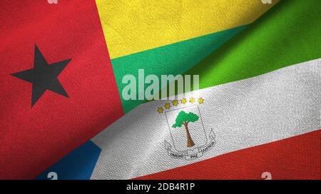Guinea-Bissau und Äquatorialguinea zwei Flaggen Textiltuch, Stoffstruktur Stockfoto