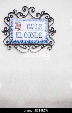 Dominikanische Republik, Santo Domingo, Zona Colonial, Calle El Conde street sign - eine Fußgängerzone in der Mitte des Colonial Zone Stockfoto