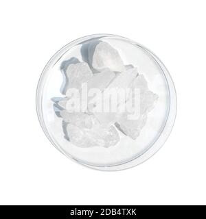 Nahaufnahme Alum Crystal in Chemical Watch Glass. Stockfoto