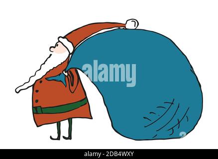Lustige Cartoon Santa mit großen Tasche. Stock Vektor