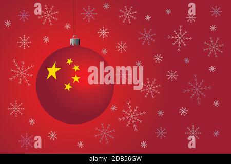 Rote Weihnachtskugel mit der Flagge von China Stock Vektor