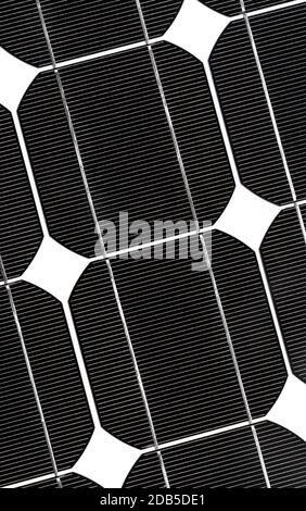 Nahaufnahme des Solarstrommoduls Photovoltaik. Photovoltaische Zellen. Fotovoltaikanlage für die regenerative Elektroproduktion. Draufsicht. Stockfoto
