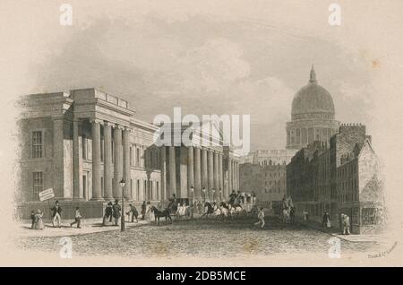 Antike c1860 Gravur, General Post Office in London, England. Das General Post Office in St. Martin's Le Grand (später bekannt als GPO East) war das Hauptpostamt für London zwischen 1829 und 1910. QUELLE: ORIGINALGRAVUR Stockfoto