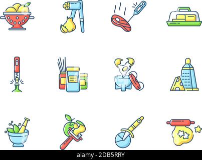 Küchenwerkzeuge RGB-Farbsymbole gesetzt Stock Vektor