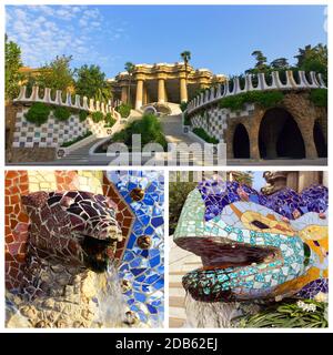 Setzen Sie Drachen mit Zierschlange im Guell Park, Barcelona, Spanien Stockfoto