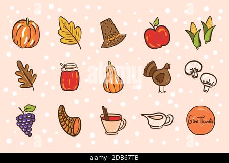 Bündel von Thanksgiving Tag Symbole Vektor Illustration Design Stock Vektor