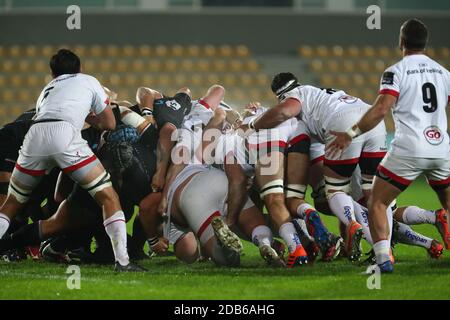 Parma, Italien. November 2020. Das Gedränge bricht während Zebre Rugby vs Ulster Rugby, Rugby Guinness Pro 14 Spiel in parma, Italien, November 16 2020 Kredit: Unabhängige Fotoagentur/Alamy Live Nachrichten Stockfoto