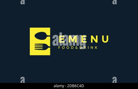 Buchstabe E mit Löffel und Gabel für Food Drink Restaurant Logo Symbol Vektor Illustration Design Stock Vektor