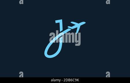 Buchstabe J mit Flugzeug fliegen Reise Transport Logo Symbol Vektor Illustrationsdesign Stock Vektor