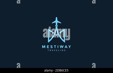 Buchstabe M mit Flugzeug fliegen Reise Transport Logo Symbol Vektor Illustrationsdesign Stock Vektor