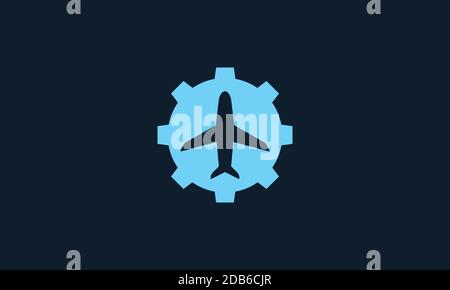Gear Form mit Flugzeug fliegen Reise Transport Logo Symbol Vektor Illustrationsdesign Stock Vektor