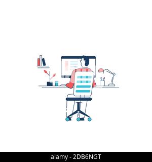 Mann, der am Computer arbeitet Stock Vektor