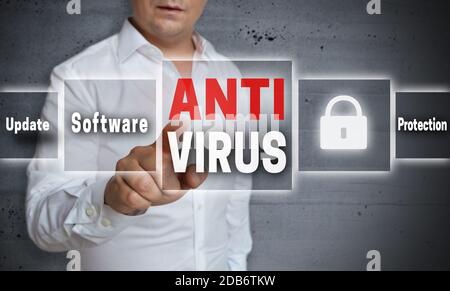 Antivirus-Konzept Hintergrund zeigt Mann. Stockfoto