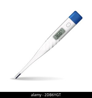 Realistisches Digitalthermometer. Sicheres elektronisches medizinisches Thermometer mit normaler Temperatur von 36.6. Werkzeug für Körperwärmemessung. Vektor Stock Vektor