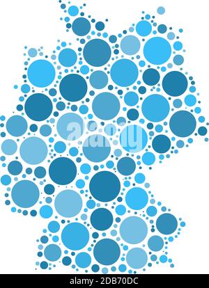 Deutschland Karte Mosaik von Kreisen in verschiedenen Größen. Blau gepunktete Vektorkarte auf weißem Hintergrund. Stock Vektor