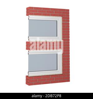 Nummer 3 aus Ziegeln und Fensterfragment auf Weiß isoliert. 3d-Rendering Stockfoto