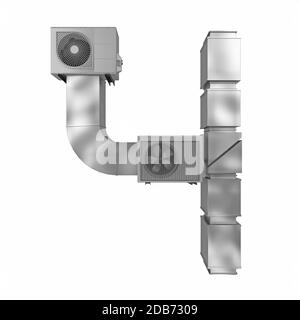 Nummer 4 von Lüftungsrohren und Klimaanlagen isoliert auf weiß. 3d-Rendering Stockfoto