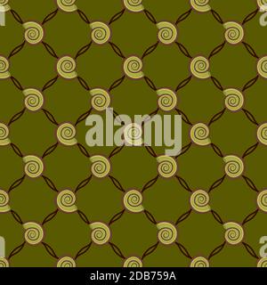 Nahtloses Muster mit Muscheln. Geometrischer Hintergrund in grün. Verriegelungslinien. Stock Vektor