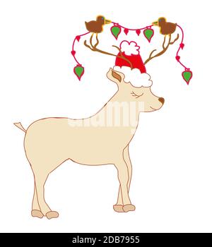 Weihnachtskarte mit Rentier. Cute cartoon Hirsche. Stockfoto