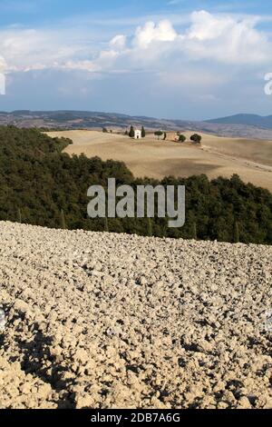 Cappella di Vitaleta, Val d'Orcia in der Toskana Stockfoto