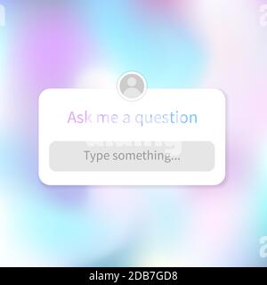 Stellen Sie mir eine Frage Bannervorlage für soziale Medien. Holographischer irisierender Hintergrund mit Schnittstelle für Frage und Ort für Avatar. Platz für Stock Vektor