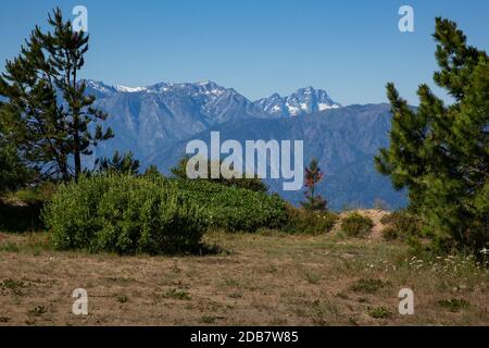 WA18134-00...WASHINGTON - Blick von der Weiche entlang der Chumshick Mountain Road mit Mount Stuart und Little Annapurna in Sicht im Wenatchee NF. Stockfoto