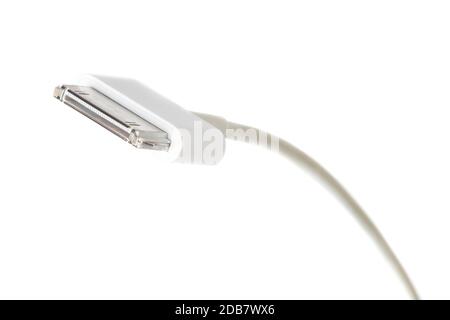 Detail der Kopf eines 30-pin Weiß usb-kabel Stockfoto