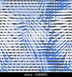 Blau Palmblätter gestreifte Musterdesign. Vektor-Illustration. Stockfoto