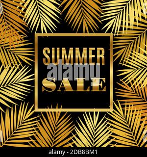 Sommer Sale Hintergrund mit goldenen Palmen. Vektor-illustration Stockfoto
