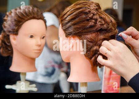 Professionelle Flechten von Zöpfen durch einen Meisterfriseur in einem Schönheitssalon. Das Konzept der Haarpflege. Stockfoto