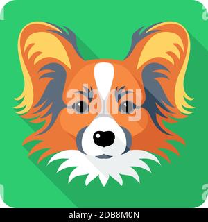 Vector serious Hund Papillon rot und schwarz Hund Symbol flach Design Stockfoto