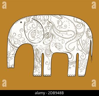 Vektor handgezeichneter Elefant mit Blumenmuster. Stock Vektor