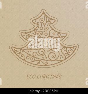 Weihnachtsbaum auf einem Bastelpapier gezeichnet. Stock Vektor