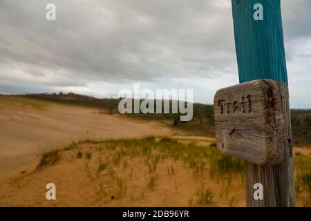 Directional signÃ‚Â in Sleeping Bear Dunes National Lakeshore, Empire, Michigan, USA Stockfoto