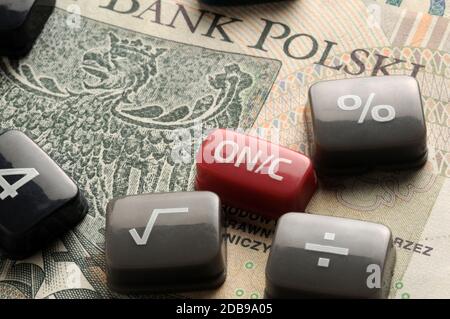 Taschenrechner-Tasten auf polen Währung Stockfoto