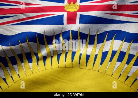 Zerzauste Flagge von British Columbia weht im Wind Stockfoto