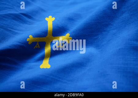 Rüschen Flagge Asturien weht im Wind Stockfoto