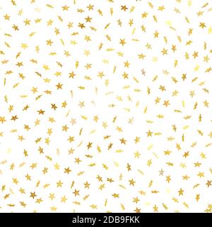 Nahtlose Gold Stern Konfetti regen festliche Muster-Effekt. Goldene Volumensterne fallen isoliert auf weißem Hintergrund. EPS 10-Vektordatei Stockfoto