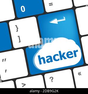 Hacker Wort auf der Tastatur, Attack, internet Konzept Stockfoto