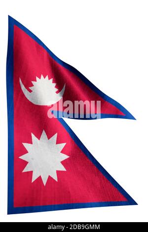 Nahaufnahme der Ruffled Nepal Flagge, Nepal Flagge weht im Wind Stockfoto