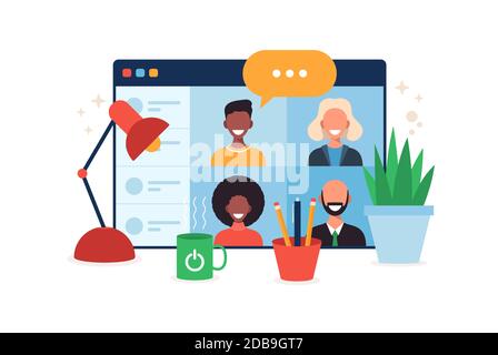 Online-Bildung, E-Learning, Online-Kurs Konzept, Home School Vektor Illustration. Schüler auf Browser-Fenster Computer-Bildschirm, Fernunterricht, n Stock Vektor