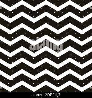 Nahtloser Polka-Punkt mit Chevron-Zickzackmuster. Geometrischer Streifen mit Kreisen. Einfach auf Farbfelder fallen lassen und EPS 10 Vektordatei genießen Stockfoto