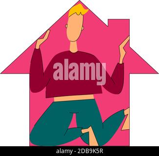 Junge halten Ruhe und sicher zu Hause in Quarantäne. Stock Vektor